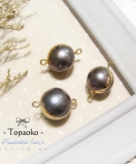 天然金屬黑巴洛克珍珠異形圓鍍金包邊雙環墜飾