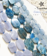 天然斯里蘭卡藍磷灰石藍紋瑪瑙海藍寶石圓角方片原礦珠