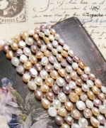 天然混彩隨形米形淡水珍珠