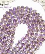 天然A級巴西高透體薰衣草紫水晶切面扁圓珠