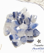 天然巴西高透體藍線石共生水晶原礦珠